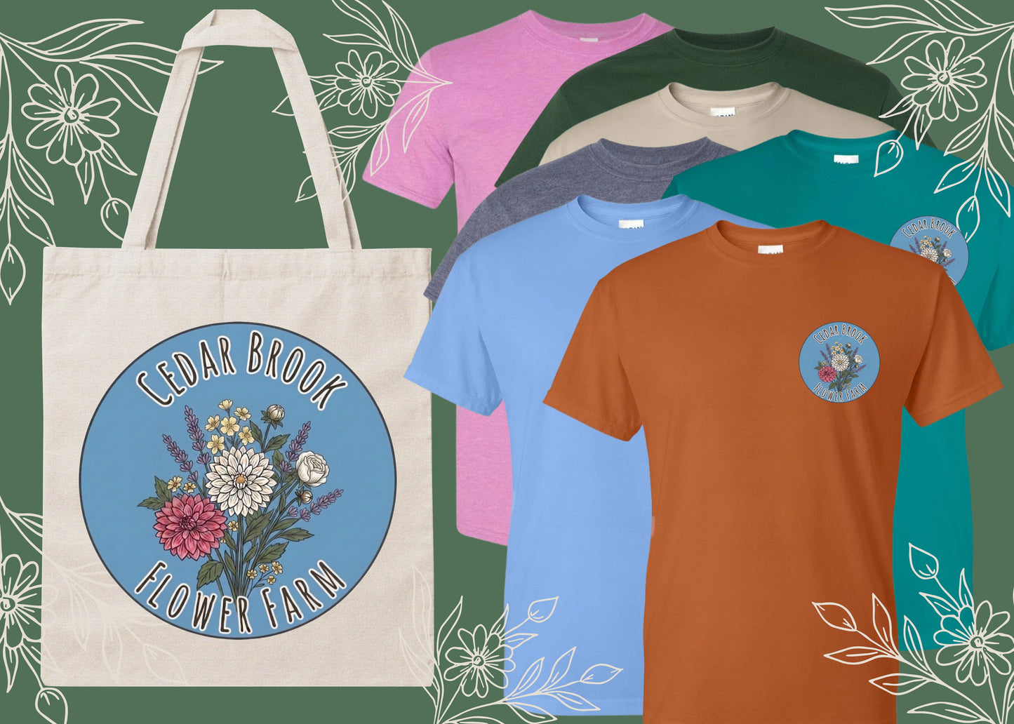 NEW - Cedar Brook Floral Farm- Tshirt and Tote - Deal